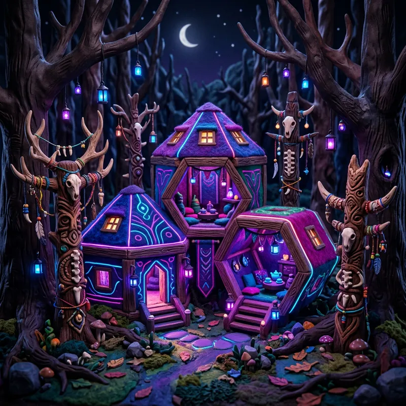 Mystical Neon Tea Temples in Enchanted Woods Mystical Neon Tea Temples in Enchanted Woods