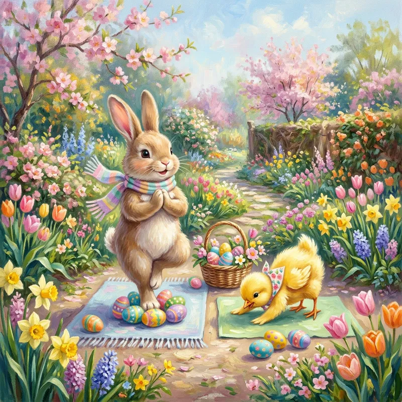 Whimsical Easter-Themed Yoga with Bunny and Chick