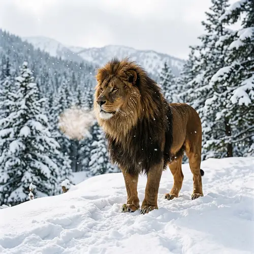 Majestic Lion in Snow Landscape