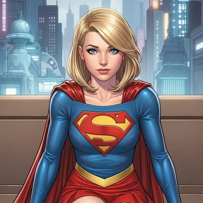 Supergirl in Futuristic City - DC Comic Art