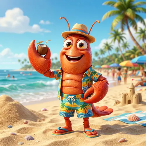 Smiling Pixar-Style Lobster in Summer Shorts