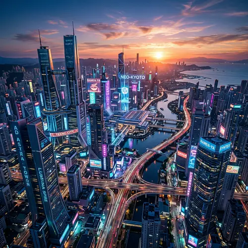 Futuristic Cityscape at Sunset | Cyberpunk Inspired Drone Photography