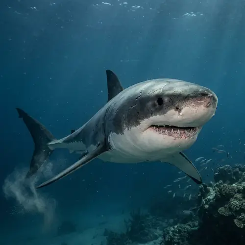 Majestic Predator of the Deep: Fearsome Shark in Underwater World