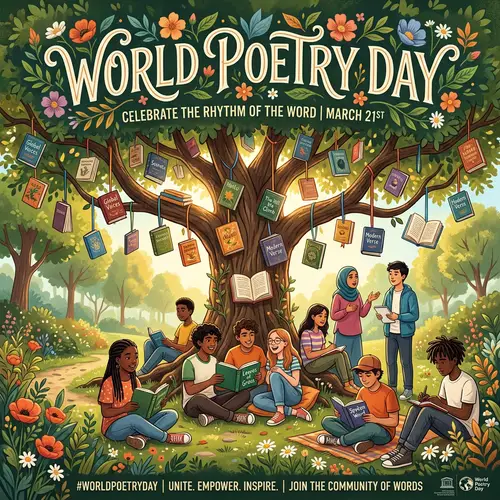 World Poetry Day Poster | Books, Nature, and Teens