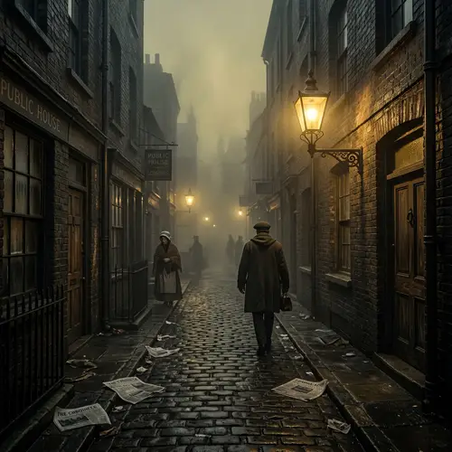 Foggy Victorian Era Alley in East End of London