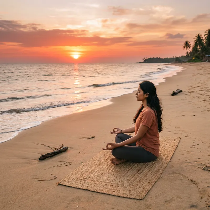 Calm Beach Yoga Meditation Woman Sunset Image Calm Beach Yoga Meditation Woman Sunset Image