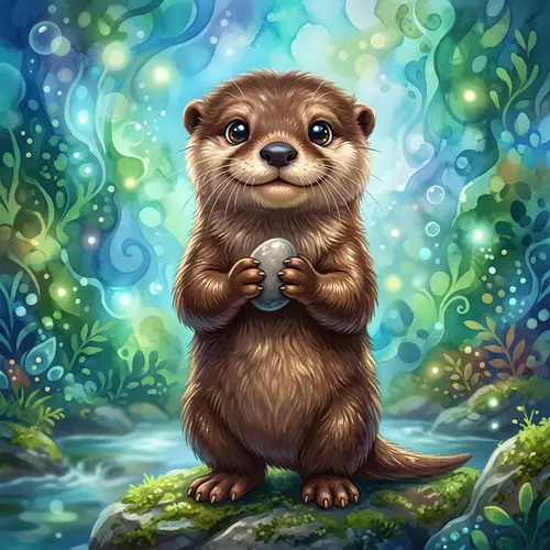 Detailed Digital Painting of Cute Cartoon Otter in Vibrant Colors