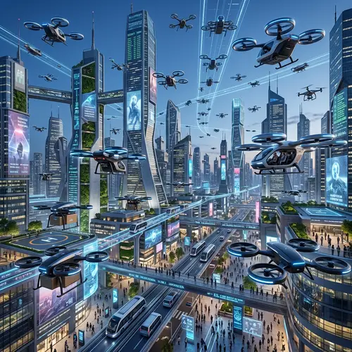 Advanced Future: Countless Drones in Ultramodern Cityscape