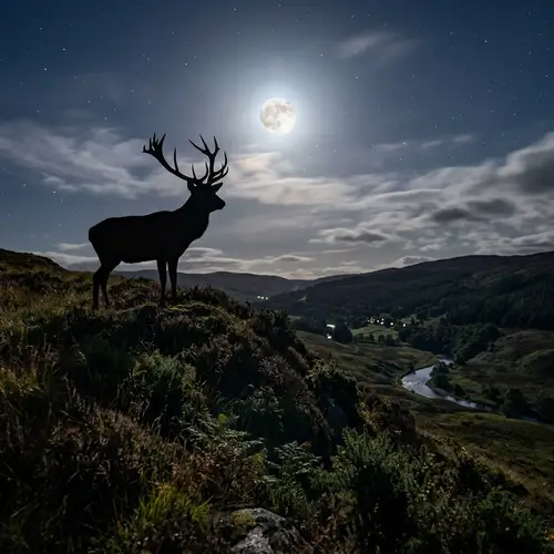 Magnificent Stag Silhouetted in Serene Moonlight | Nature's Artistry