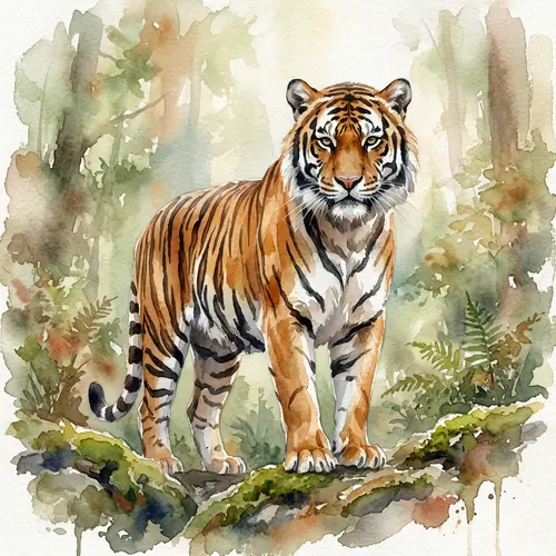 Watercolour Painting of a Tiger in Impressionist Style