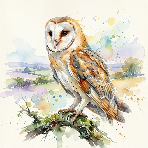 Vibrant Watercolor Painting of a Barn Owl | Artistic Wildlife Portrait