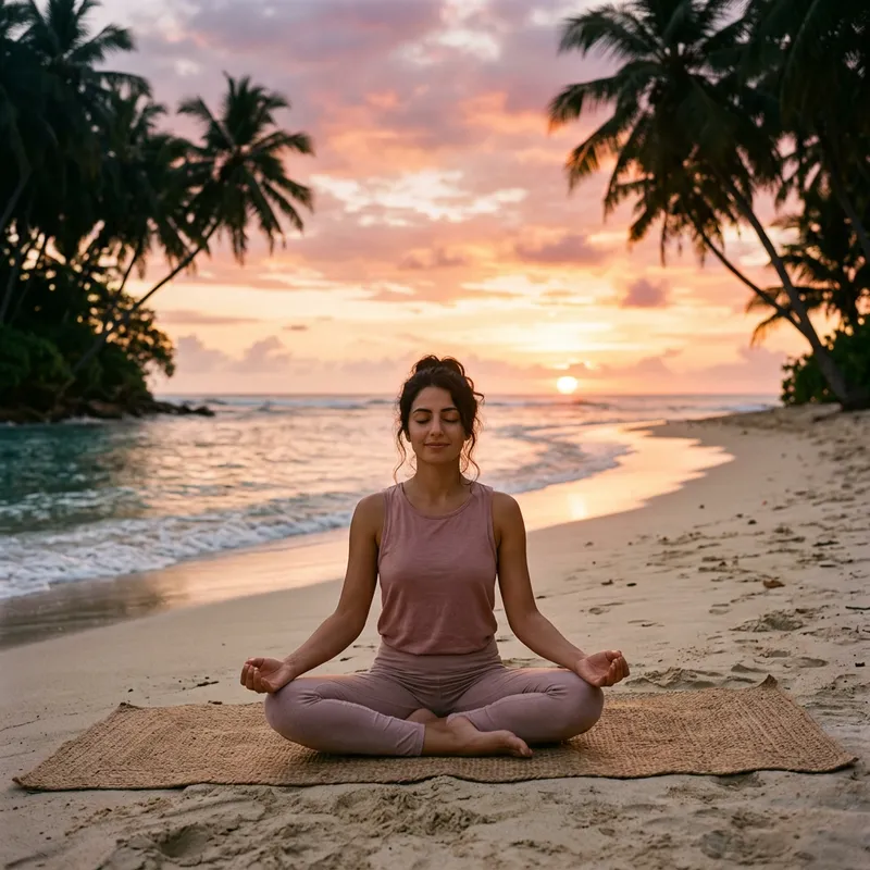 Calming Yoga Woman Practicing Meditation on Beach