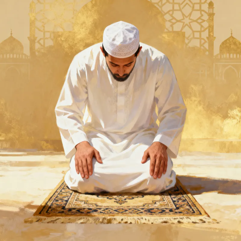 Faceless Muslim Man in Prayer Position