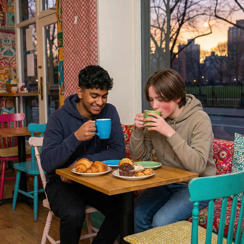 Magical Date: Two Boys Enjoying Hot Cocoa