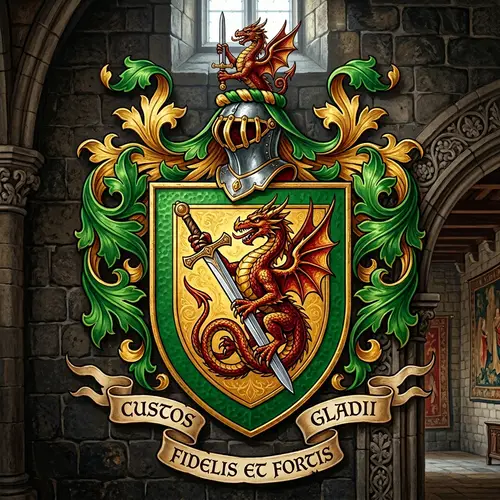 Green Crest with Dragon & Sword | Regal Shield Design