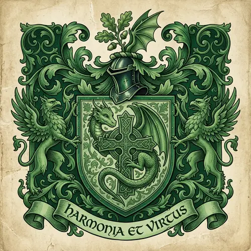 Green Coat of Arms with Friendly Dragon and Cross