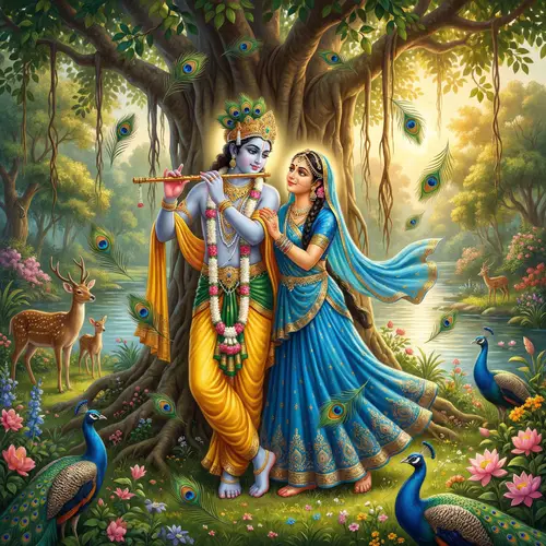 Radha and Krishna Eternal Love in Enchanting Forest