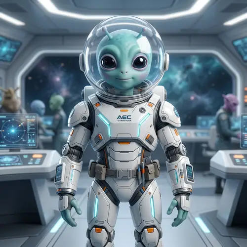 Cute Extraterrestrial Being in White Mechanic Suit