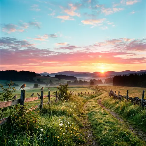 Serene Morning Sunrise: Pink & Orange Sky Landscape