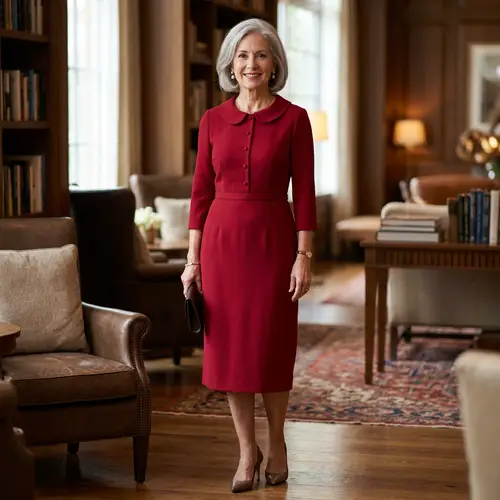 Elegant Red Dress for Women Aged 50-60