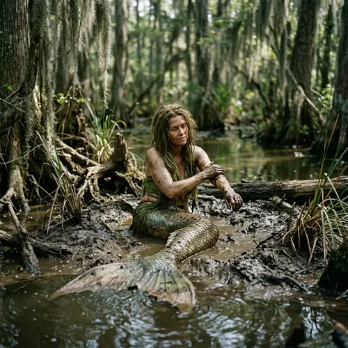 Ugly Mermaid Bathing in Swamp Mud