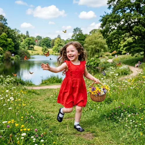 Adorable Little Girl Playing in Lush Green Park | Website Name