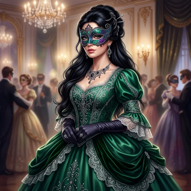 Elegant French Lady in Victorian Masquerade