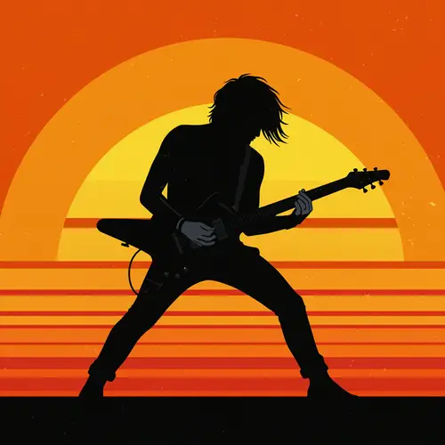 Comic Style Guitarist Silhouette Art