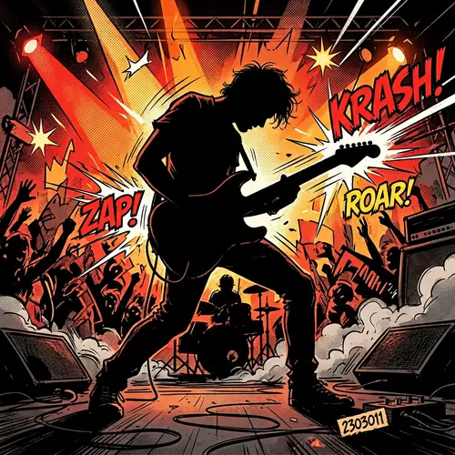 Comic Style Guitarist Silhouette Art