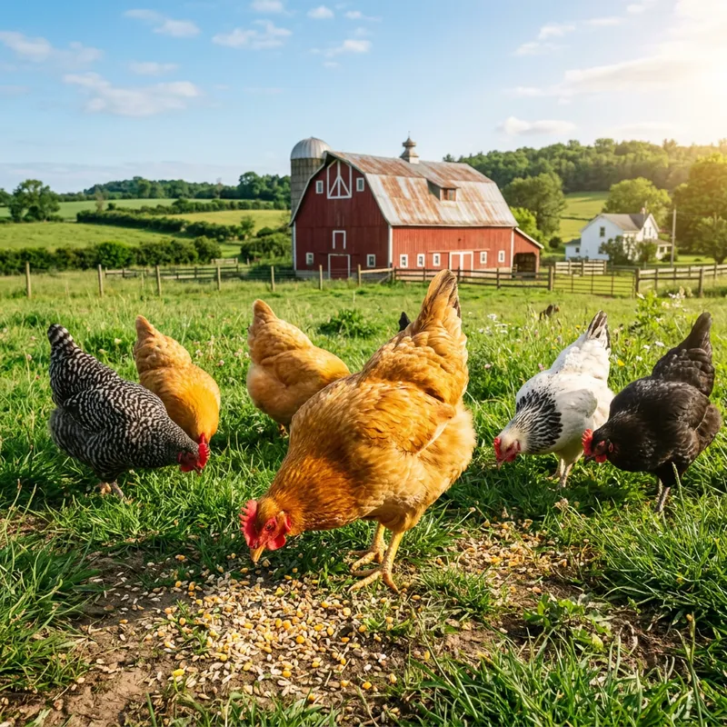 Chickens in a Picturesque Farm Setting