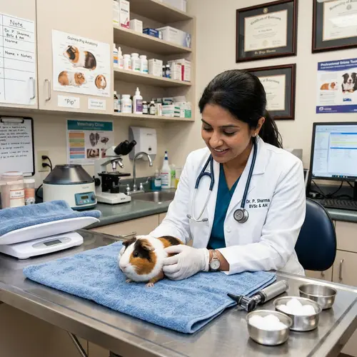 Expert South Asian Veterinarian Treating Calm Guinea Pig