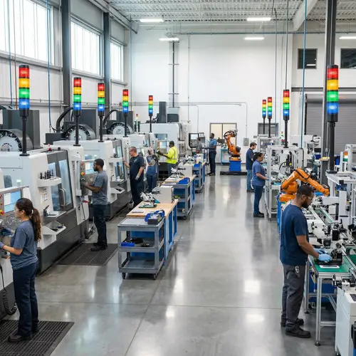 Andon System with 4 Color Light Towers in Production