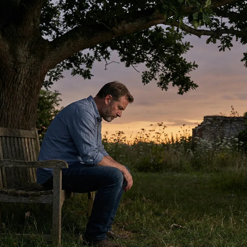 Expressive Sadness: Emotional Portrait of a Man Under a Tree