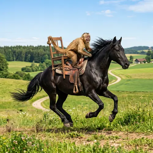 Monkey Riding Horse with Chair | Fun Animal Scene