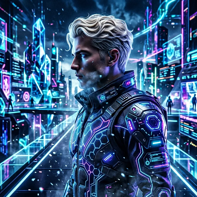 Icy Metaverse Avatar: Platinum Blond Man with Striking Features