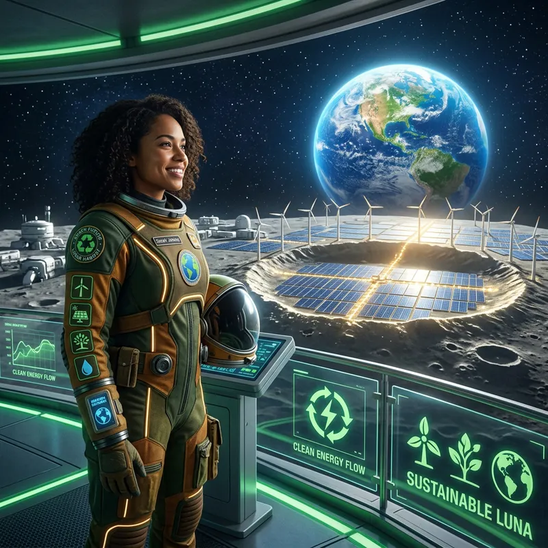 Green Energy Future: Moon, Astronaut, and Eco-Friendly Harmony