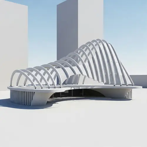 Architectural 3D Enclosure Inspired by Curved Slats