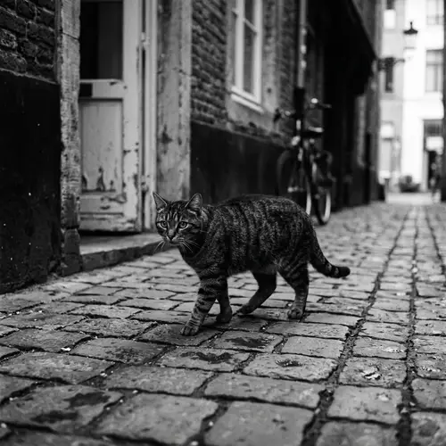 Enigmatic Feline: Classic Street Photography in Black & White