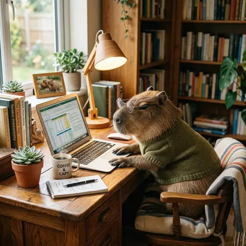 Capybara in Glasses Working at Desk