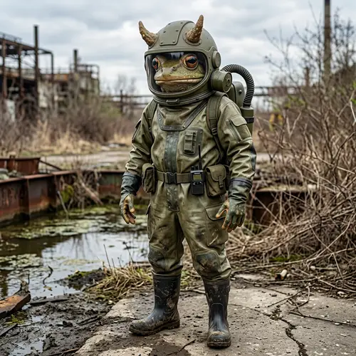 Horned Frog-Man in Radiation Suit - Uncanny and Fantastical Depiction