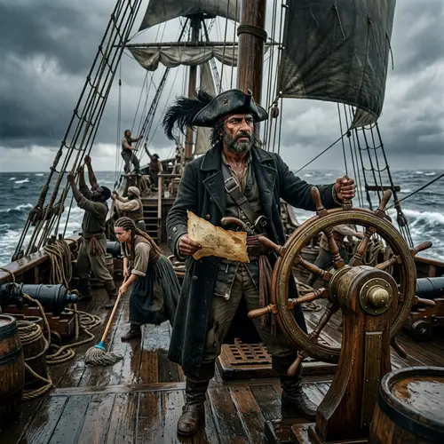 South Asian Male Pirate - Traditional Scene with Diverse Crew