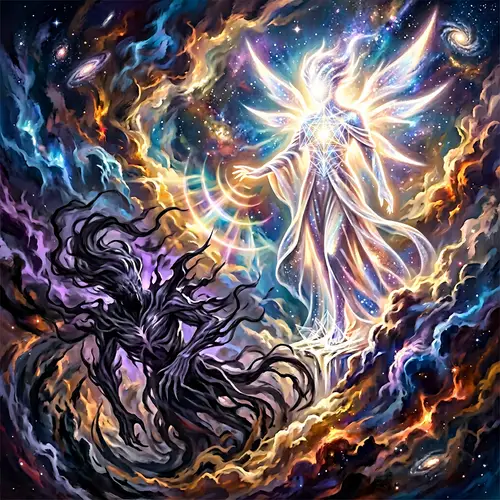 Benevolent Radiant Being Triumphs over Evil - Cosmic Allegory