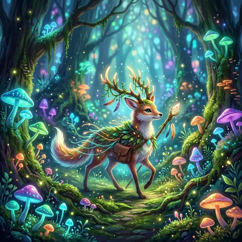 Whimsical Forest Exploration with Enchanting Mushrooms