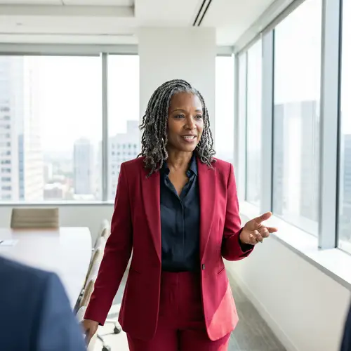 Stunning Black Businesswoman in Elegant Red Suit