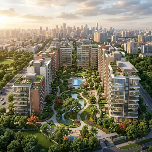 Modern Urban Apartment Complex in Lush Setting