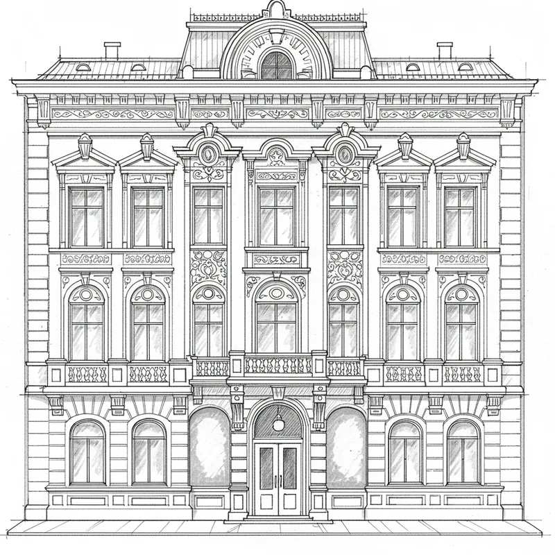 Elegant Building Facade Line Art Designs
