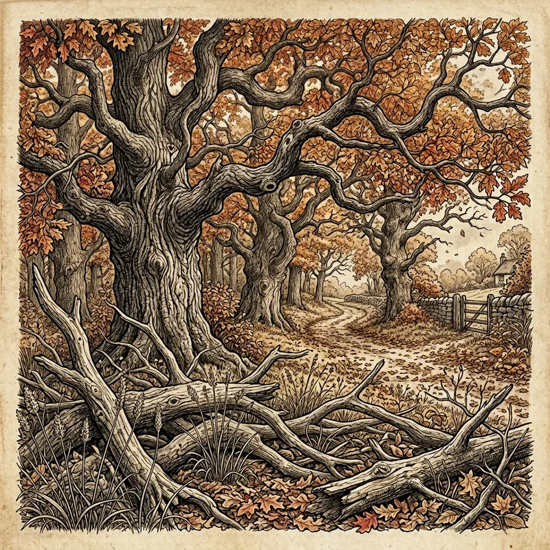 Intricate Ink Drawing of Autumn Oak Grove | Ivan Shishkin Style Artwork Intricate Ink Drawing of Autumn Oak Grove | Ivan Shishkin Style Artwork