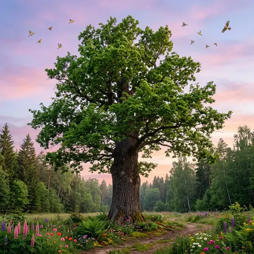 Majestic Tree in Tranquil Forest: Strength and Resilience