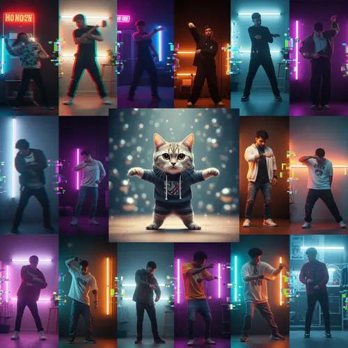 Neon TikTok Dance Montage with Surreal Cat