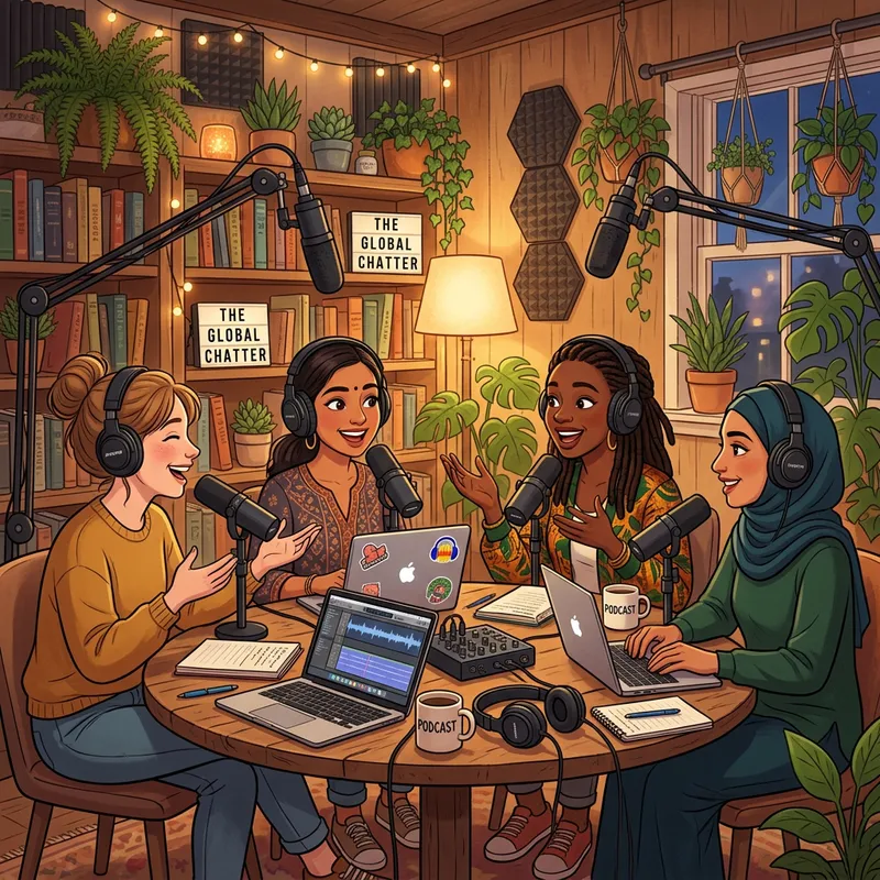 Animated Podcast Studio: Women Engaged in Conversation Animated Podcast Studio: Women Engaged in Conversation